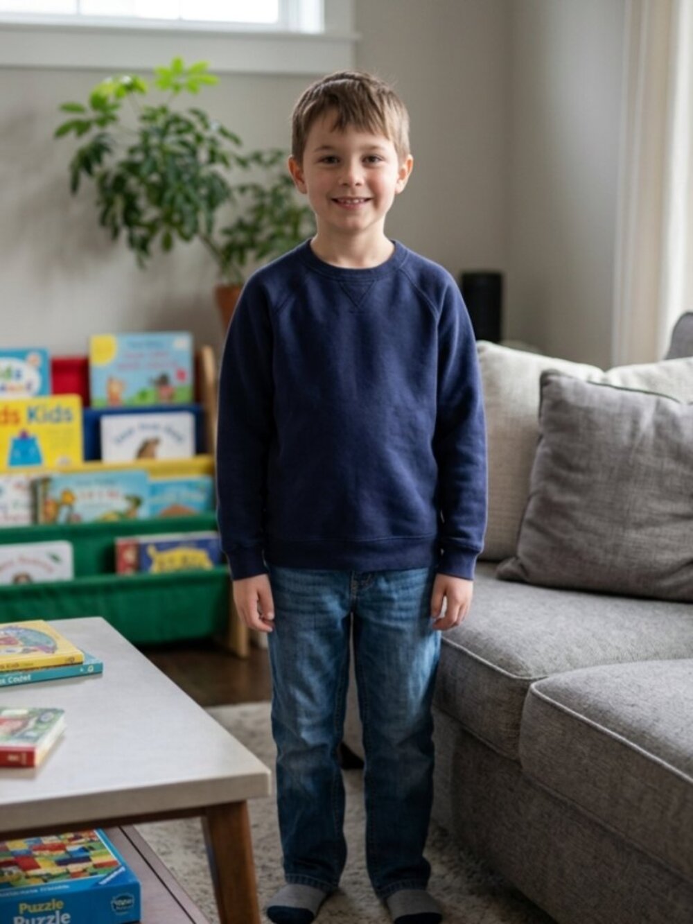 Hanna Andersson Boys Size 8 100% Cotton Navy Blue Classic Crewneck Sweatshirt
